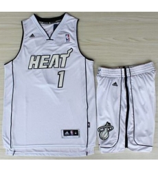 Miami Heat 1 Chris Bosh White Silver Number Revolution 30 Jerseys Shorts NBA Suits Miami Heat 1 Chris Bosh White Silver Number Revolution 30 Jerseys Shorts NBA Suits