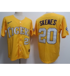 Men LSU Tigers #20 Paul Skenes Yellow Baseball Jersey Men LSU Tigers #20 Paul Skenes Yellow Baseball Jersey