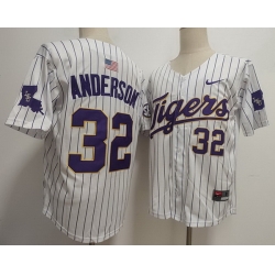 Men LSU Tigers #32 Kade Anderson White Baseball Stitched Jersey