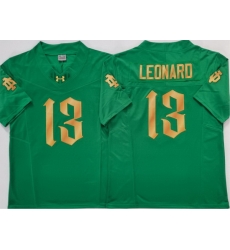 Men Notre Dame Fighting Irish #13 Riley Leonard Green Gold Stitched NCAA Jersey Men Notre Dame Fighting Irish #13 Riley Leonard Green Gold Stitched NCAA Jersey