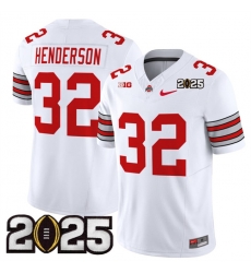 Men's Ohio State Buckeyes #32 TreVeyon Henderson White 2025 CFP Final Patch F.U.S.E. Vapor Limited Stitched Football Jersey Men's Ohio State Buckeyes #32 TreVeyon Henderson White 2025 CFP Final Patch F.U.S.E. Vapor Limited Stitched Football Jersey