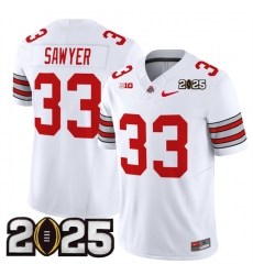Men's Ohio State Buckeyes #33 Jack Sawyer White 2025 CFP Final Patch F.U.S.E. Vapor Limited Stitched Football Jersey Men's Ohio State Buckeyes #33 Jack Sawyer White 2025 CFP Final Patch F.U.S.E. Vapor Limited Stitched Football Jersey