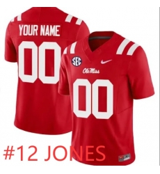 Men Ole Miss Andrew Jones #12 Stitched red jersey