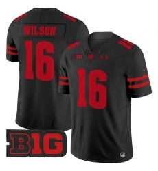 Men Youth Wisconsin Badgers 16 Russell Wilson Black 2024 Vapor Limited Jersey All Stitched