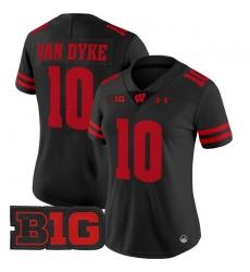 Women Wisconsin Badgers 10 Tyler Van Dyke Black 2024 Vapor Limited Jersey All Stitched