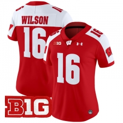 Women Wisconsin Badgers 16 Russell Wilson Red Alternate 2024 Vapor Limited Jersey All Stitched