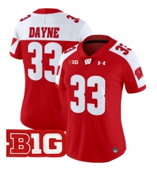 Women Wisconsin Badgers 33 Ron Dayne Red Alternate 2024 Vapor Limited Jersey All Stitched
