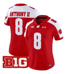 Women Wisconsin Badgers 8 Vinny Anthony II Red Alternate 2024 Vapor Limited Jersey All Stitched