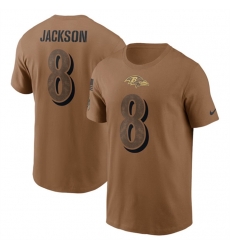 Men Baltimore Ravens 8 Lamar Jackson 2023 Brown Salute To Service Name Number T Shirt Men Baltimore Ravens 8 Lamar Jackson 2023 Brown Salute To Service Name Number T Shirt