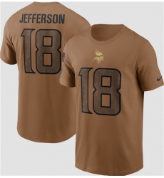 Men Minnesota Vikings 18 Justin Jefferson 2023 Brown Salute To Service Name Number T Shirt Men Minnesota Vikings 18 Justin Jefferson 2023 Brown Salute To Service Name Number T Shirt