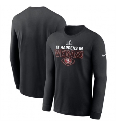 Men San Francisco 49ers Black Super Bowl LVIII Logo Lockup Long Sleeve T Shirt Men San Francisco 49ers Black Super Bowl LVIII Logo Lockup Long Sleeve T Shirt