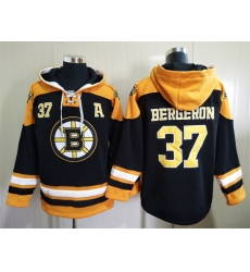 Men's Boston Bruins #37 Patrice Bergeron Black Ageless Must-Have Lace-Up Pullover Hoodie Men's Boston Bruins #37 Patrice Bergeron Black Ageless Must-Have Lace-Up Pullover Hoodie
