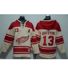 Men Detroit Red Wings 13 Pavel Datsyuk Cream Sawyer Hooded Sweatshirt Stitched NHL Jersey Men Detroit Red Wings 13 Pavel Datsyuk Cream Sawyer Hooded Sweatshirt Stitched NHL Jersey