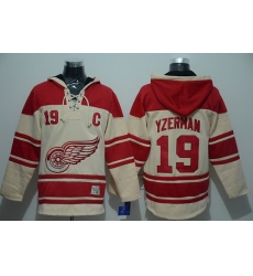 Men Detroit Red Wings 19 Steve Yzerman Cream Sawyer Hooded Sweatshirt Stitched NHL Jersey Men Detroit Red Wings 19 Steve Yzerman Cream Sawyer Hooded Sweatshirt Stitched NHL Jersey