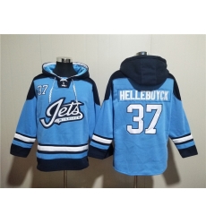 Men Winnipeg Jets 37 Connor Hellebuyck Blue Lace Up Pullover Hoodie Men Winnipeg Jets 37 Connor Hellebuyck Blue Lace Up Pullover Hoodie