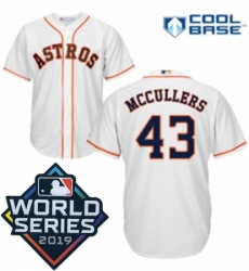 Mens Majestic Houston Astros 43 Lance McCullers Replica White Home Cool Base Sitched 2019 World Series Patch Jersey Mens Majestic Houston Astros 43 Lance McCullers Replica White Home Cool Base Sitched 2019 World Series Patch Jersey