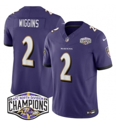 Men Baltimore Ravens 2 Nate Wiggins Purple F U S E 2024 AFC North Division Champions Vapor Limited Football Jersey Men Baltimore Ravens 2 Nate Wiggins Purple F U S E 2024 AFC North Division Champions Vapor Limited Football Jersey