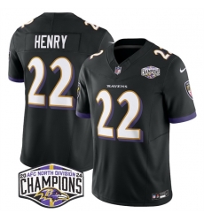 Men Baltimore Ravens 22 Derrick Henry Black F U S E 2024 AFC North Division Champions Vapor Limited Football Jersey Men Baltimore Ravens 22 Derrick Henry Black F U S E 2024 AFC North Division Champions Vapor Limited Football Jersey
