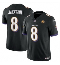 Men Baltimore Ravens 8 Lamar Jackson Black 2023 F U S E With John Madden Patch Vapor Limited Football Jersey Men Baltimore Ravens 8 Lamar Jackson Black 2023 F U S E With John Madden Patch Vapor Limited Football Jersey