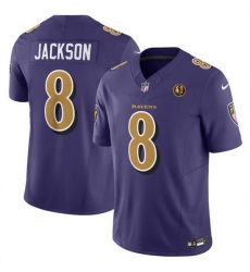 Men Baltimore Ravens 8 Lamar Jackson Purple 2023 F U S E With John Madden Patch Color Rush Limited Stitched Football Jersey Men Baltimore Ravens 8 Lamar Jackson Purple 2023 F U S E With John Madden Patch Color Rush Limited Stitched Football Jersey