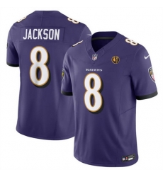 Men Baltimore Ravens 8 Lamar Jackson Purple 2023 F U S E With John Madden Patch Vapor Limited Football Jersey Men Baltimore Ravens 8 Lamar Jackson Purple 2023 F U S E With John Madden Patch Vapor Limited Football Jersey