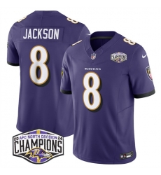 Men Baltimore Ravens 8 Lamar Jackson Purple F U S E 2024 AFC North Division Champions Vapor Limited Football Jersey Men Baltimore Ravens 8 Lamar Jackson Purple F U S E 2024 AFC North Division Champions Vapor Limited Football Jersey