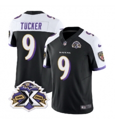 Men Baltimore Ravens 9 Justin Tucker Black White 2023 F U S E With Patch Throwback Vapor Limited Jersey Men Baltimore Ravens 9 Justin Tucker Black White 2023 F U S E With Patch Throwback Vapor Limited Jersey