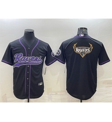 Men Baltimore Ravens Black Team Big Logo With Patch Cool Base Stitched Baseball Jersey Men Baltimore Ravens Black Team Big Logo With Patch Cool Base Stitched Baseball Jersey