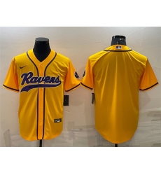 Men Baltimore Ravens Blank Yellow With Patch Cool Base Stitched Baseball Jersey Men Baltimore Ravens Blank Yellow With Patch Cool Base Stitched Baseball Jersey