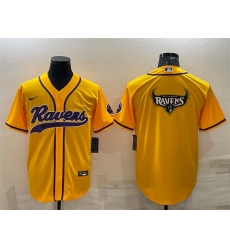 Men Baltimore Ravens Yellow Team Big Logo With Patch Cool Base Stitched Baseball Jersey Men Baltimore Ravens Yellow Team Big Logo With Patch Cool Base Stitched Baseball Jersey