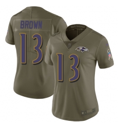 Nike Ravens #13 John Brown Olive Womens Stitched NFL Limited 2017 Salute to Service Jersey Nike Ravens #13 John Brown Olive Womens Stitched NFL Limited 2017 Salute to Service Jersey