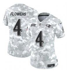 Women Baltimore Ravens 4 Zay Flowers 2024 F U S E Arctic Camo Salute To Service Limited Stitched Football Jersey Women Baltimore Ravens 4 Zay Flowers 2024 F U S E Arctic Camo Salute To Service Limited Stitched Football Jersey