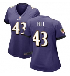 Women Baltimore Ravens 43 Justice Hill Purple Football Jersey Run Small Women Baltimore Ravens 43 Justice Hill Purple Football Jersey Run Small