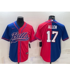 Men Buffalo Bills 17 Josh Allen Royal Red Split With Patch Cool Base Stitched Baseball Jersey Men Buffalo Bills 17 Josh Allen Royal Red Split With Patch Cool Base Stitched Baseball Jersey