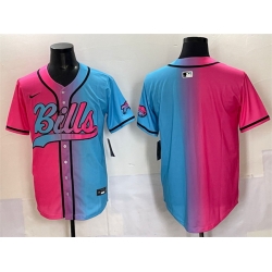 Men Buffalo Bills Blank Pink Blue Limited Stitched Baseball Jersey