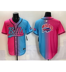 Men Buffalo Bills Team Big Logo Pink Blue Limited Stitched Baseball Jersey Men Buffalo Bills Team Big Logo Pink Blue Limited Stitched Baseball Jersey