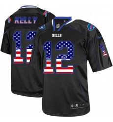 Mens Nike Buffalo Bills 12 Jim Kelly Elite Black USA Flag Fashion NFL Jersey Mens Nike Buffalo Bills 12 Jim Kelly Elite Black USA Flag Fashion NFL Jersey