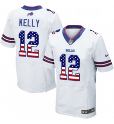 Mens Nike Buffalo Bills 12 Jim Kelly Elite White Road USA Flag Fashion NFL Jersey Mens Nike Buffalo Bills 12 Jim Kelly Elite White Road USA Flag Fashion NFL Jersey