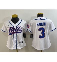 Women Buffalo Bills 3 Damar Hamlin White With Patch Cool Base Stitched Baseball Jersey Women Buffalo Bills 3 Damar Hamlin White With Patch Cool Base Stitched Baseball Jersey