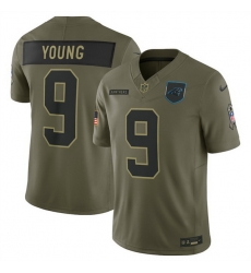 Men Carolina Panthers 9 Bryce Young Olive 2025 Salute to Service Limited Stitched Football Jersey