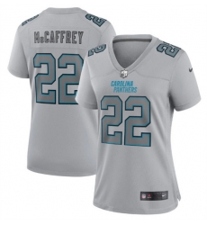 Women Carolina Panthers 22 Christian McCaffrey Grey Atmosphere Fashion Stitched Game Jersey Women Carolina Panthers 22 Christian McCaffrey Grey Atmosphere Fashion Stitched Game Jersey