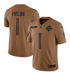 Men Chicago Bears 1 Justin Fields 2023 Brown Salute To Service Limited Stitched Football Jersey Men Chicago Bears 1 Justin Fields 2023 Brown Salute To Service Limited Stitched Football Jersey