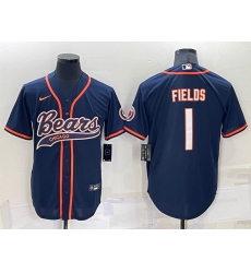 Men Chicago Bears 1 Justin Fields Navy Cool Base Stitched Baseball Jersey Men Chicago Bears 1 Justin Fields Navy Cool Base Stitched Baseball Jersey