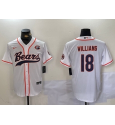 Men Chicago Bears 18 Caleb Williams White With Patch Cool Base Stitched Baseball Jersey Men Chicago Bears 18 Caleb Williams White With Patch Cool Base Stitched Baseball Jersey