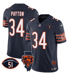 Men Chicago Bears 34 Walter Payton Navy F U S E With Illinois And No 51 Patch Stitched Football Jersey Men Chicago Bears 34 Walter Payton Navy F U S E With Illinois And No 51 Patch Stitched Football Jersey