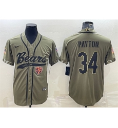Men Chicago Bears 34 Walter Payton Olive 2022 Salute To Service Cool Base Stitched Baseball Jersey Men Chicago Bears 34 Walter Payton Olive 2022 Salute To Service Cool Base Stitched Baseball Jersey