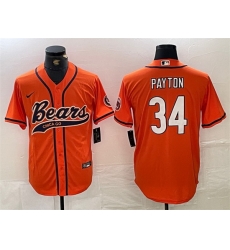 Men Chicago Bears 34 Walter Payton Orange With Patch Cool Base Stitched Baseball Jersey Men Chicago Bears 34 Walter Payton Orange With Patch Cool Base Stitched Baseball Jersey