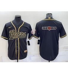Men Chicago Bears Black Gold Team Big Logo With Patch Cool Base Stitched Baseball Jersey Men Chicago Bears Black Gold Team Big Logo With Patch Cool Base Stitched Baseball Jersey