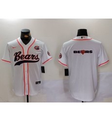 Men Chicago Bears White Team Big Logo With Patch Cool Base Stitched Baseball Jersey Men Chicago Bears White Team Big Logo With Patch Cool Base Stitched Baseball Jersey