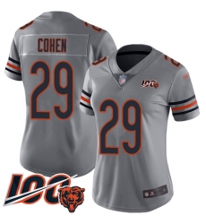 Women Chicago Bears 29 Tarik Cohen Limited Silver Inverted Legend 100th Season Football Jersey Women Chicago Bears 29 Tarik Cohen Limited Silver Inverted Legend 100th Season Football Jersey